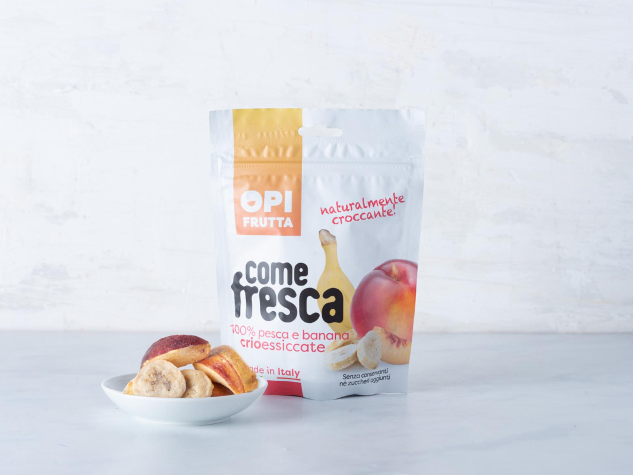 Pesca e banana crio-essiccate