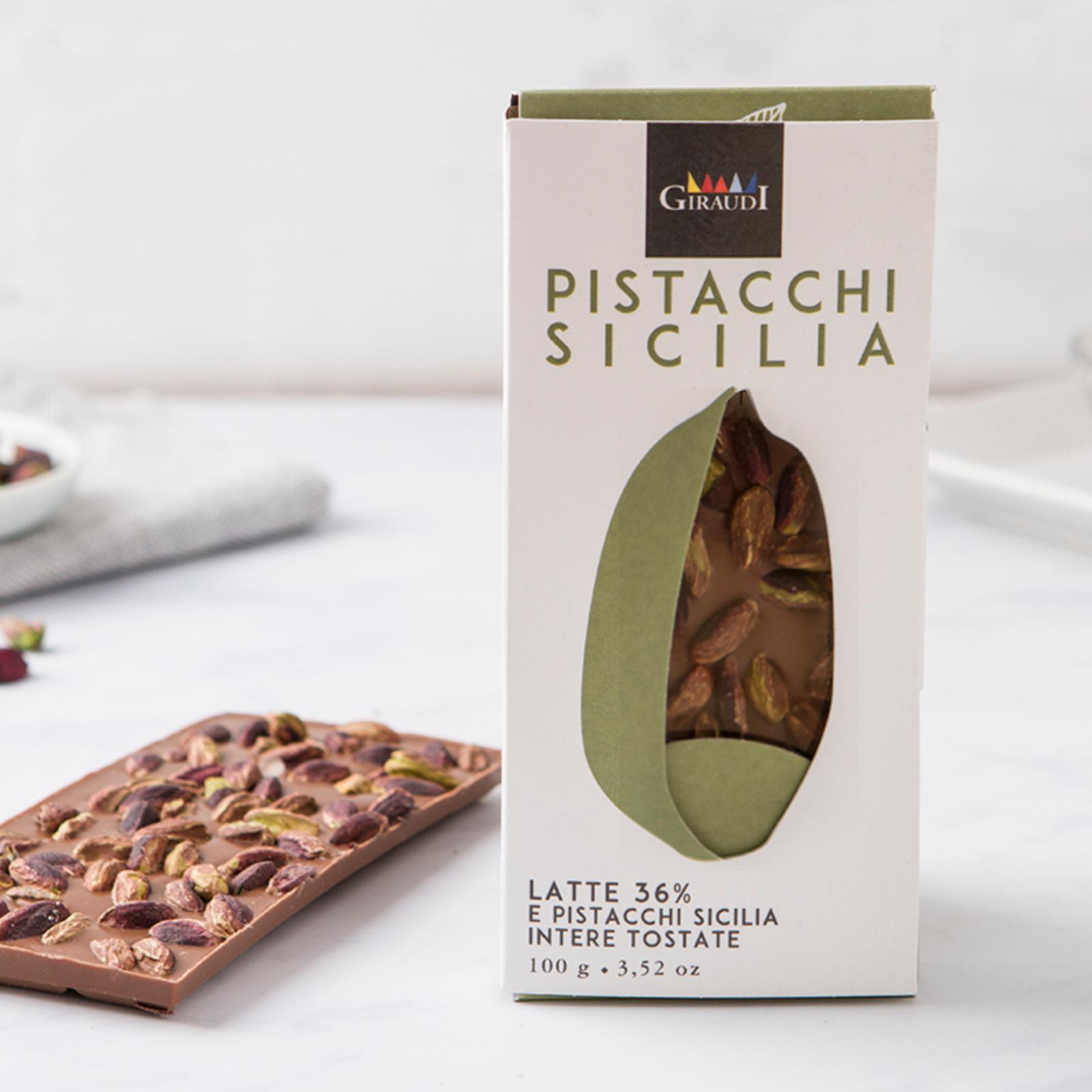 Cioccolato al latte con pistacchi di Sicilia