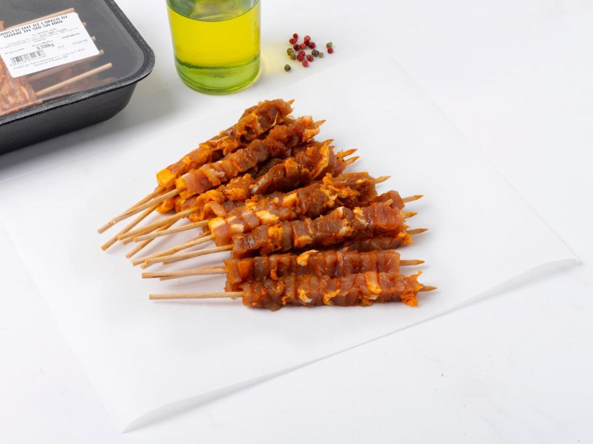 Arrosticini di lonza marinati alla salsa bbq