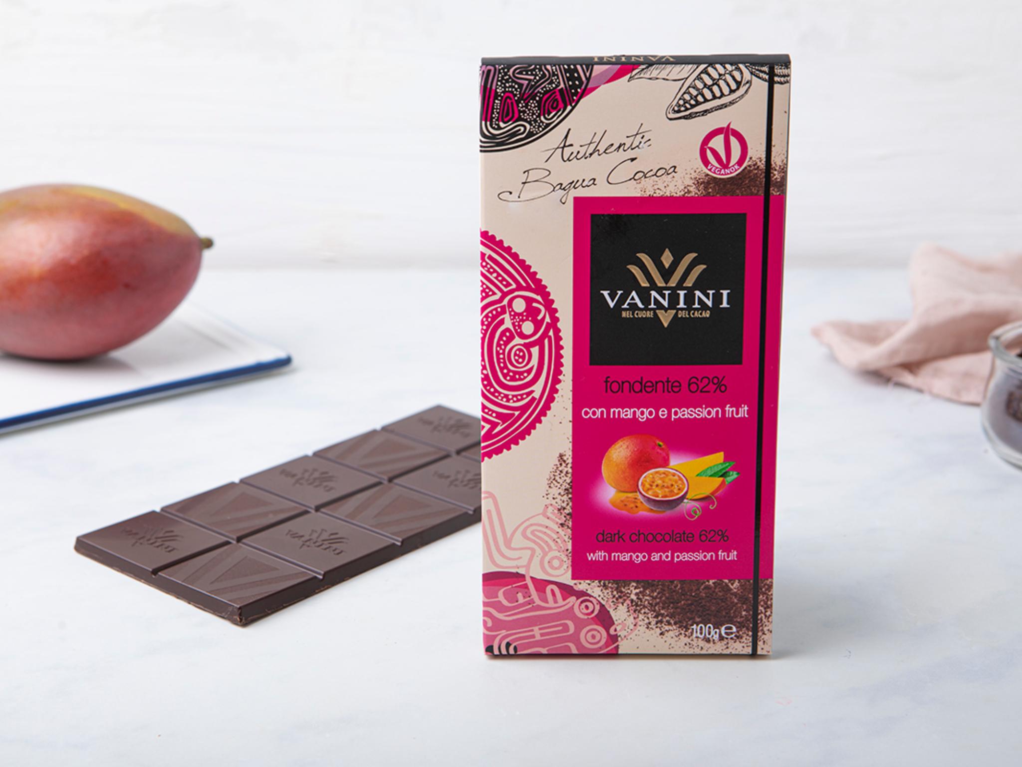 Cioccolato fondente 62% con mango e passion fruit