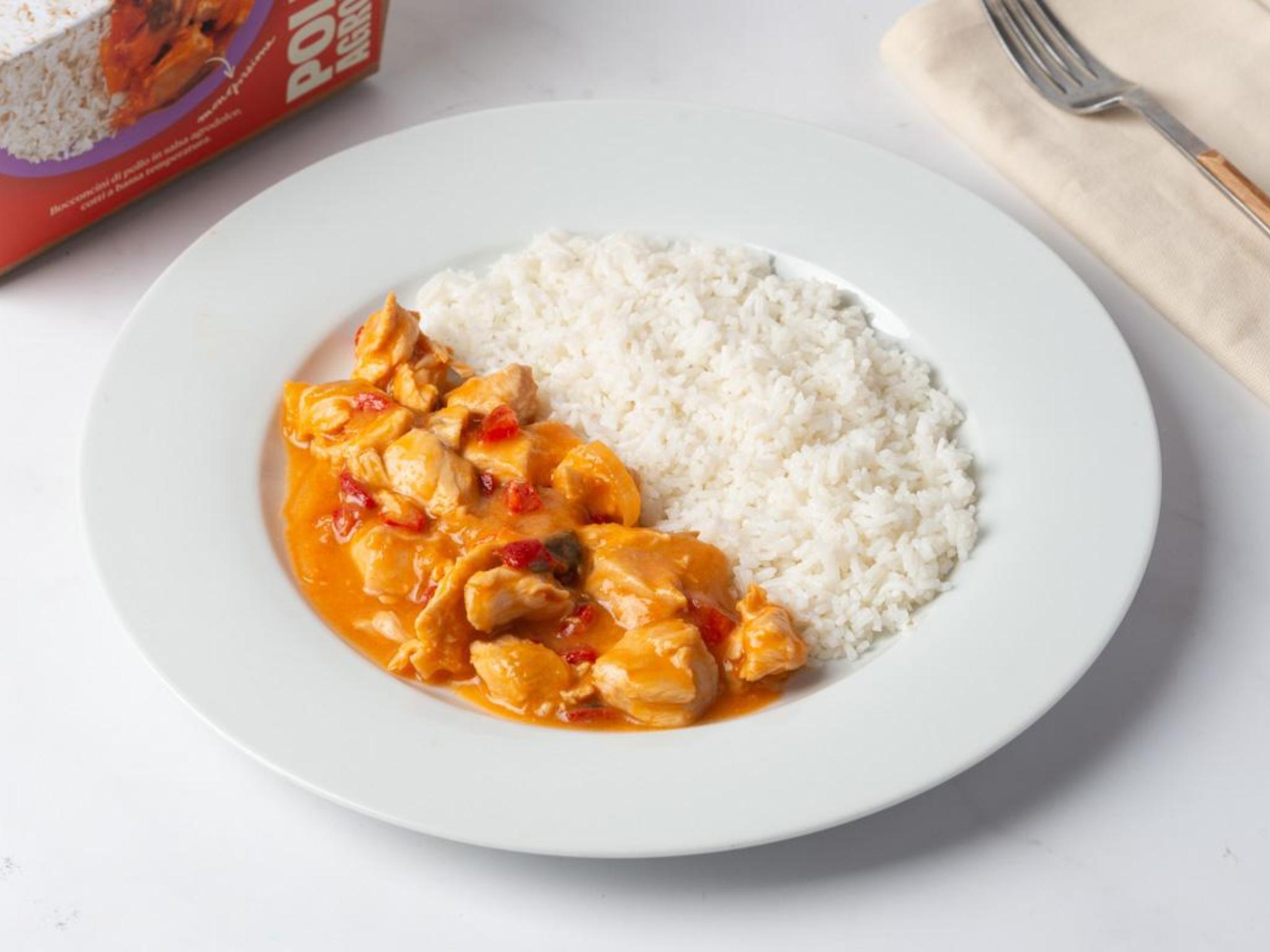 Pollo in salsa agrodolce con riso basmati