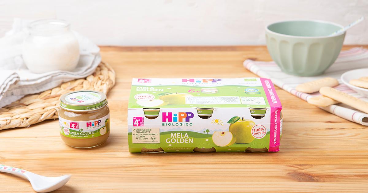 Hipp Omogeneizzato Mela Golden - Confezione Da 6 Barattoli Da 80g, Per Bambini Dal 4° Mese