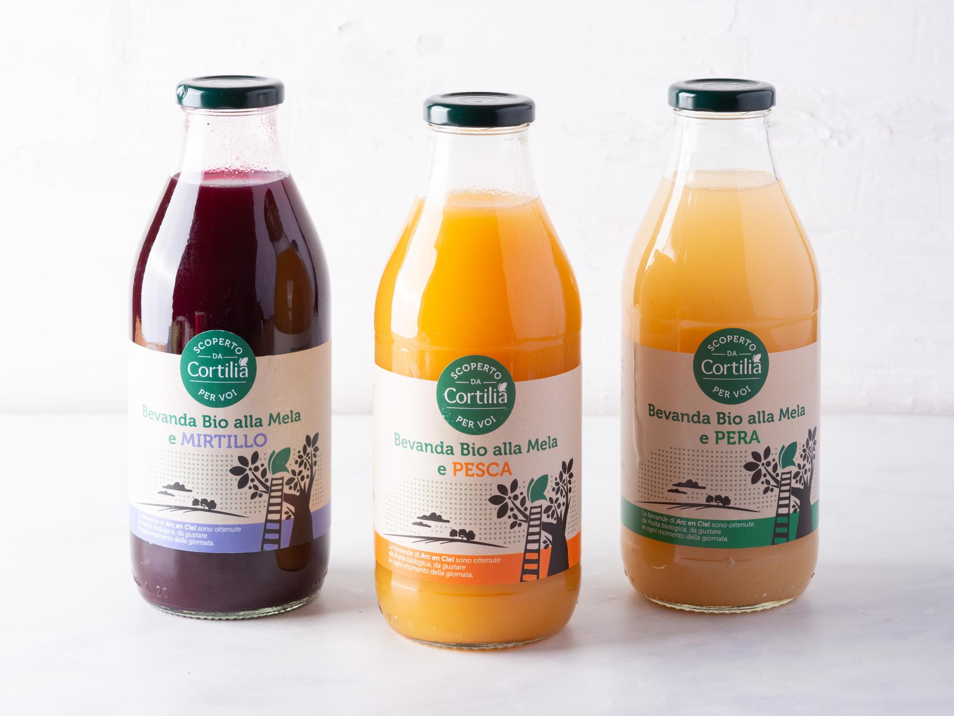 Tris bevande mirtillo, pesca, pera BIO