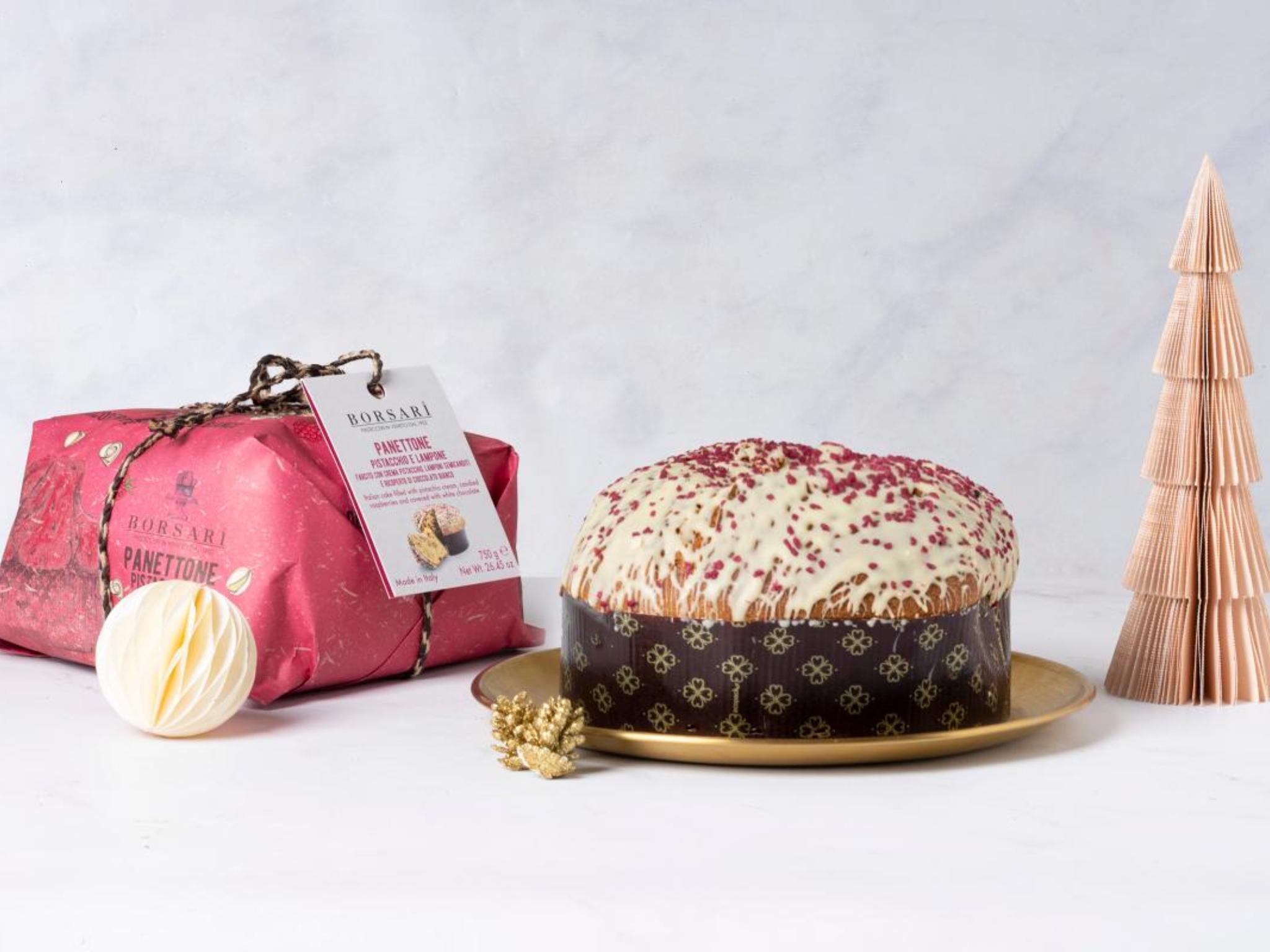 Panettone con pistacchio, lampone e cioccolato bianco