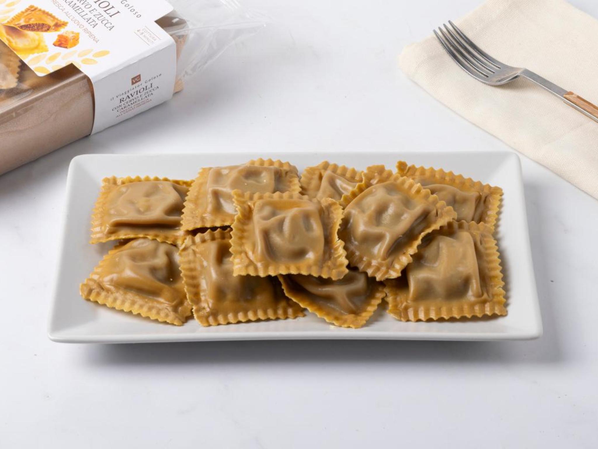 Quadrotti con cervo e zucca caramellata