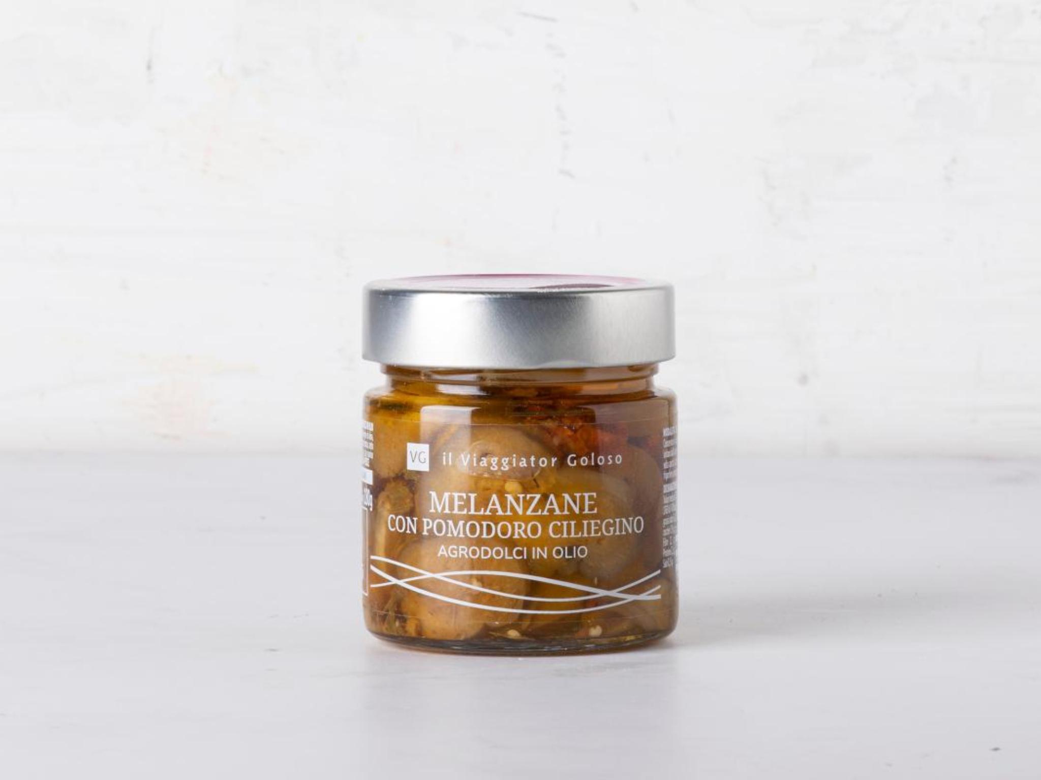 Melanzane con pomodoro ciliegino agrodolci in olio