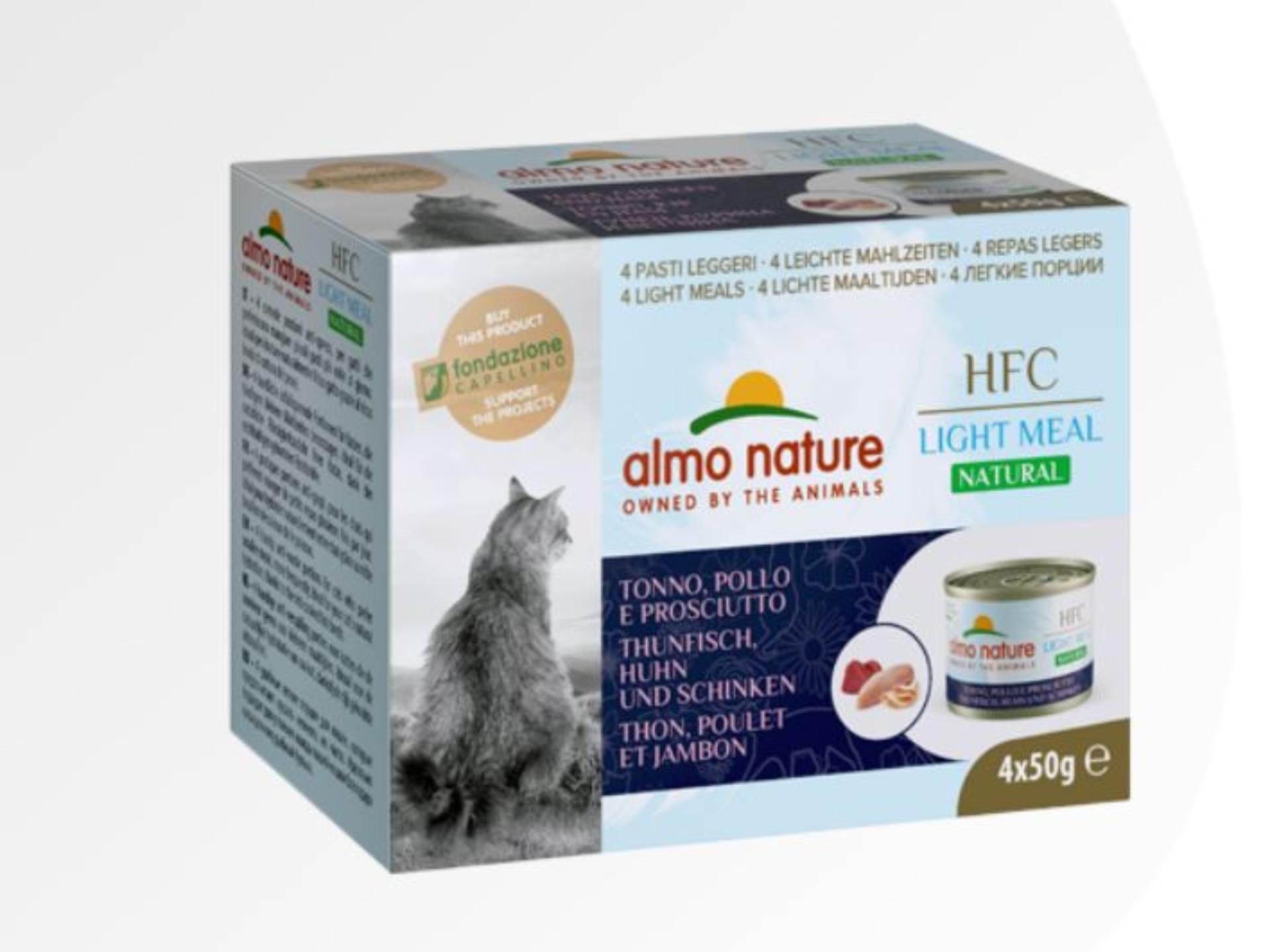 4 lattine gatto tonno, pollo e prosciutto light meal