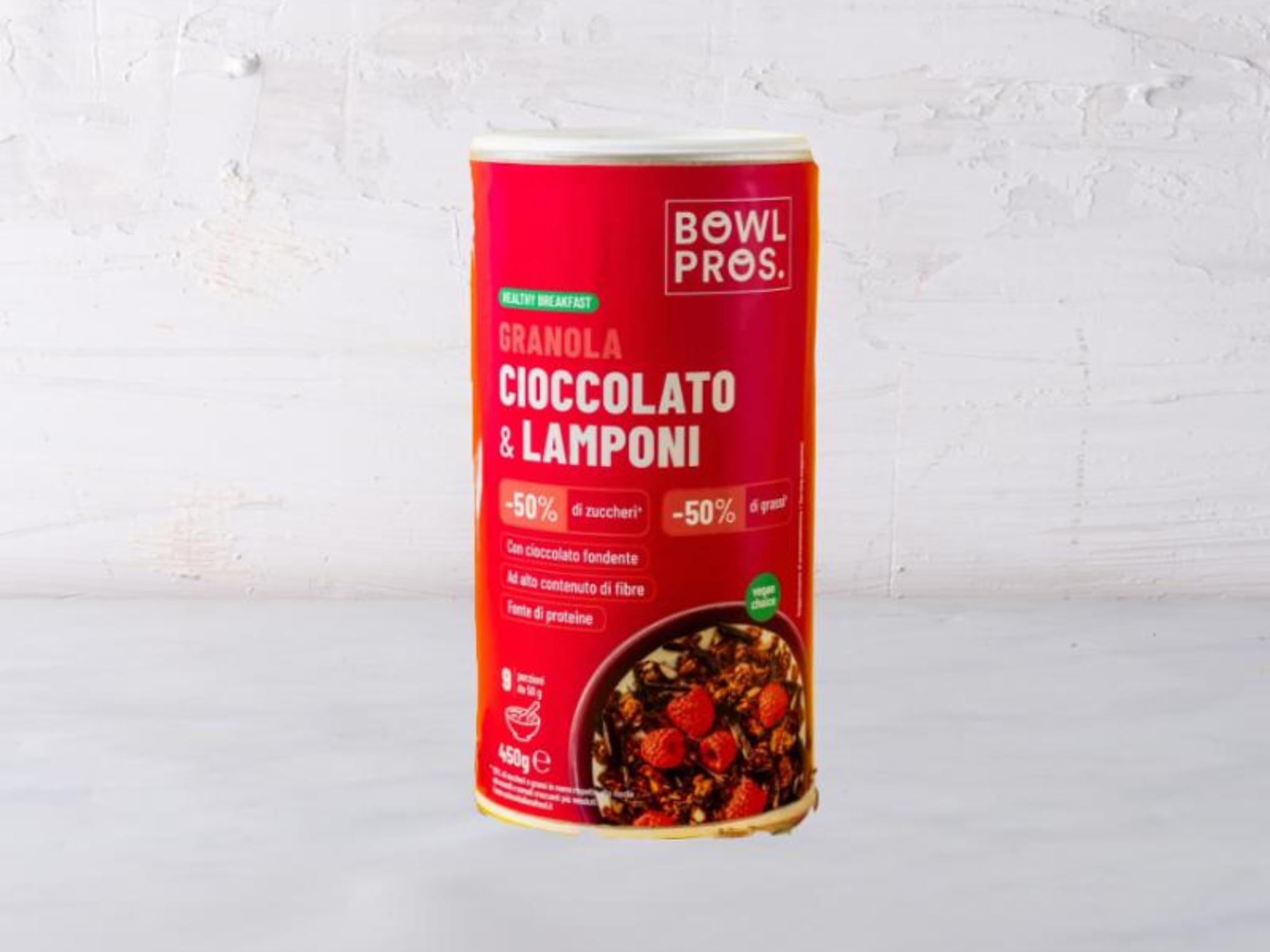 Granola cioccolato e lamponi con -50% di zuccheri