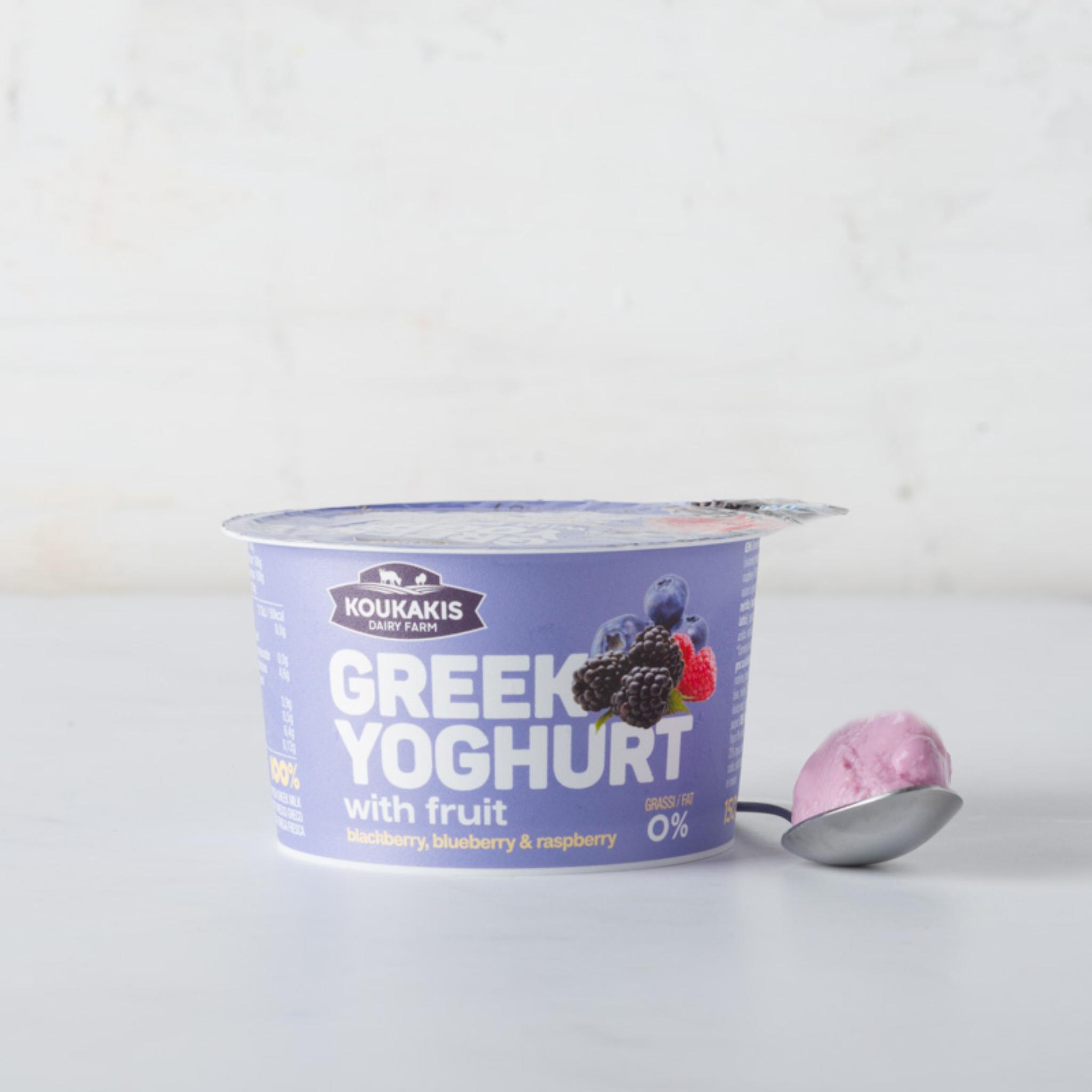 Yogurt greco 0% ai frutti di bosco