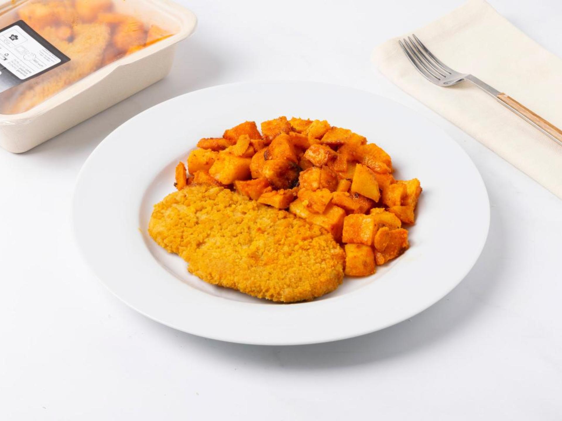 Cotoletta vegetale con patate alla diavola