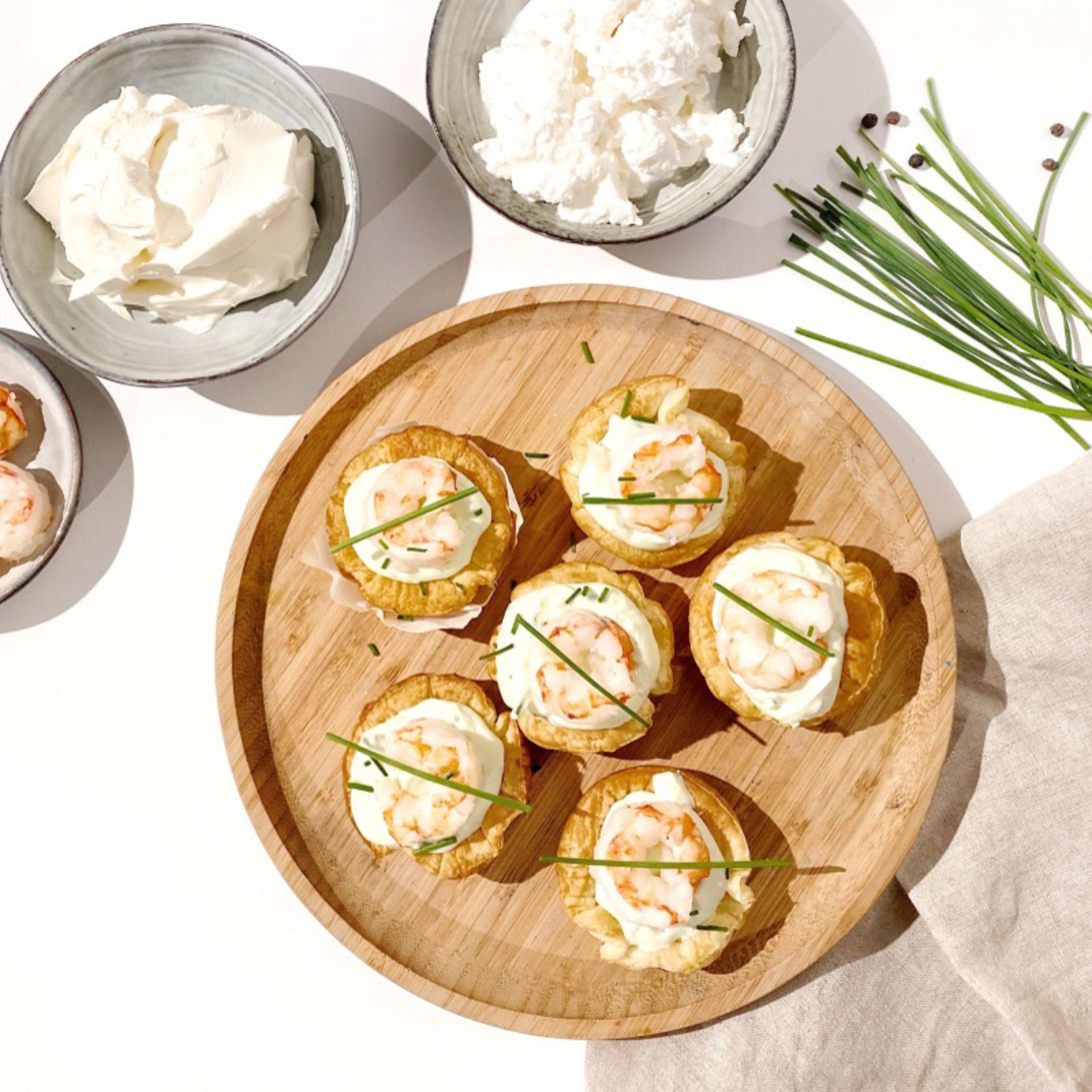 Cestini di sfoglia con gambero e crema di mascarpone