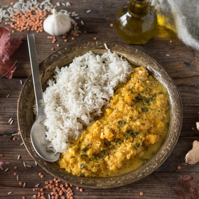 Dahl di zucca con riso aromatico