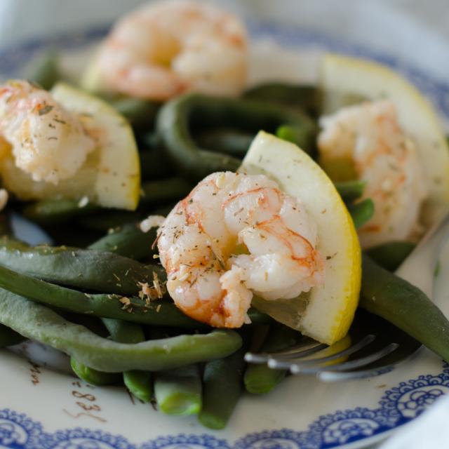 Padellata di fagiolini con gamberi