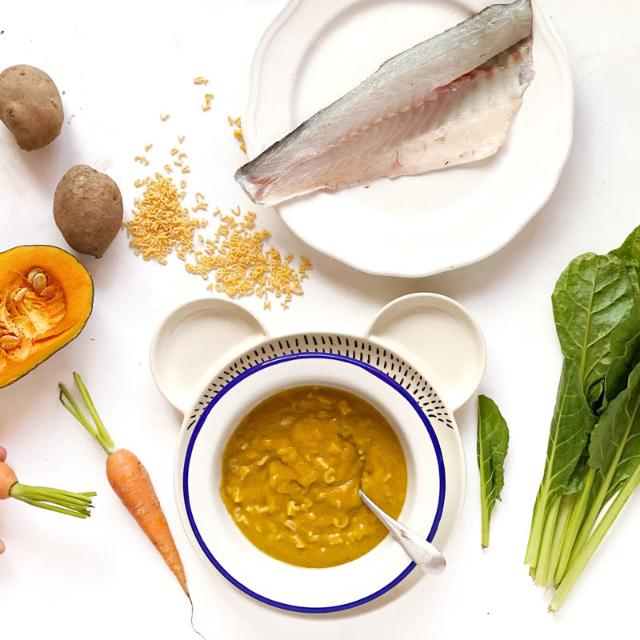 Pastina con crema di pesce baby