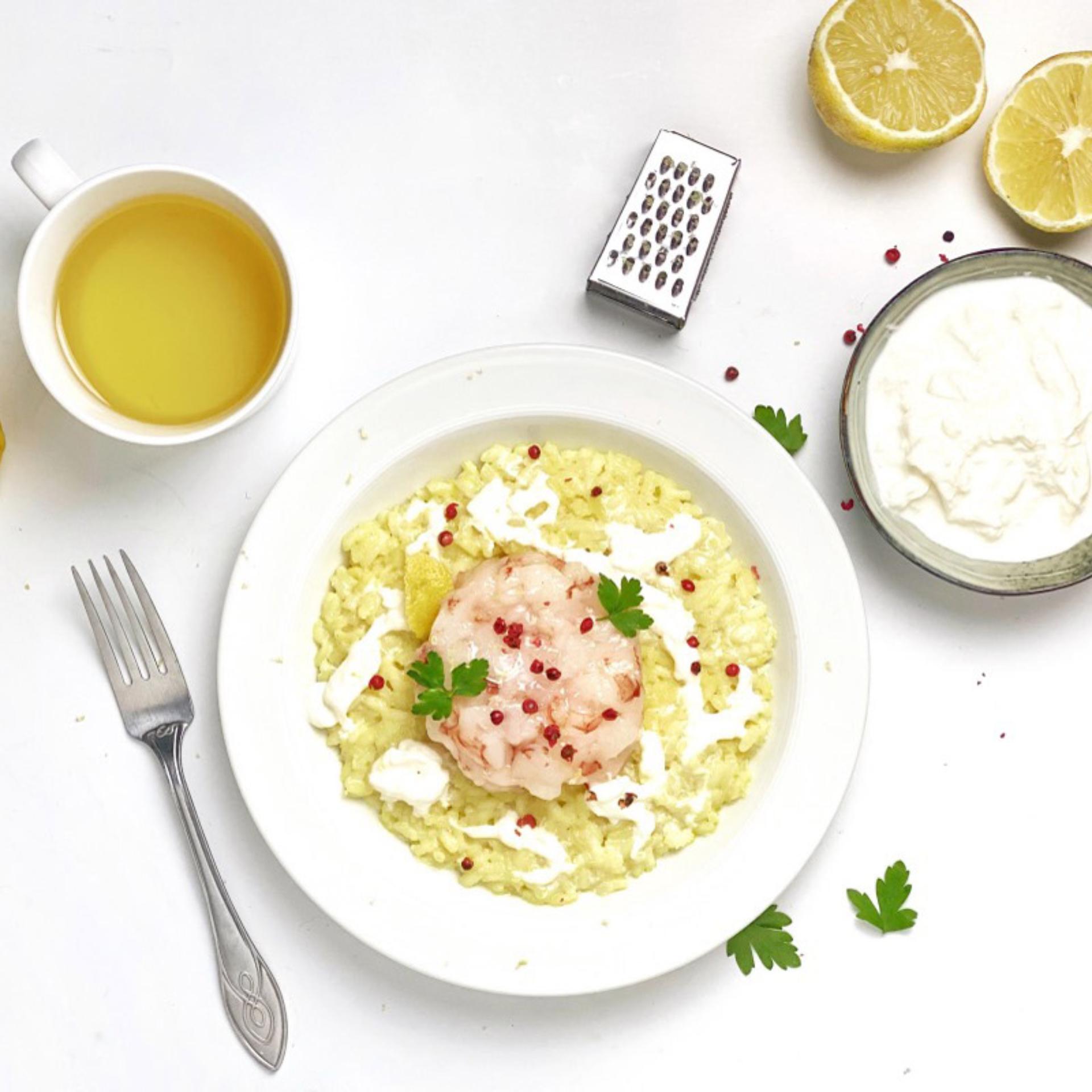Risotto al limone, tartare di gambero e stracciatella