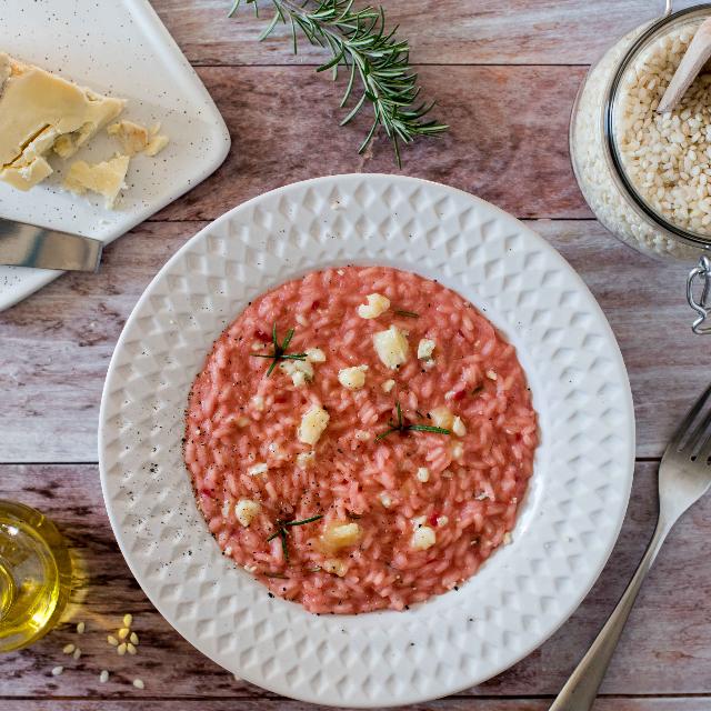 Risotto alla barbabietola e blu di mucca