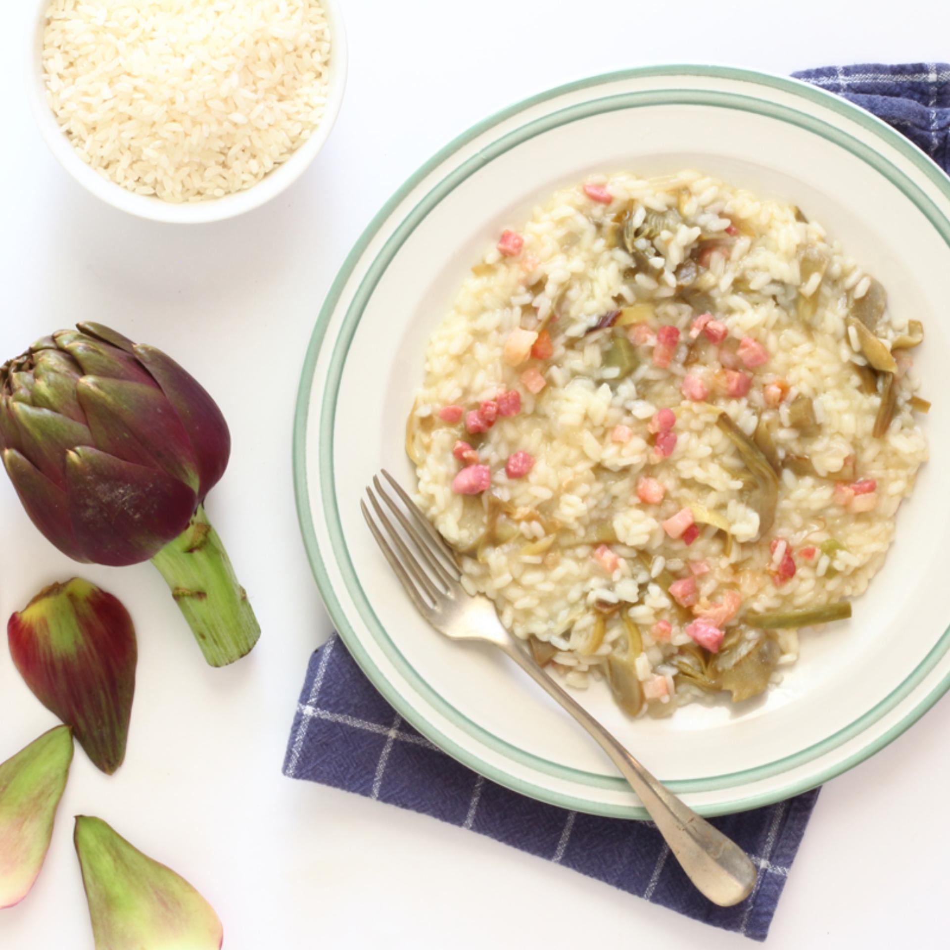 Risotto carciofi e pancetta croccante