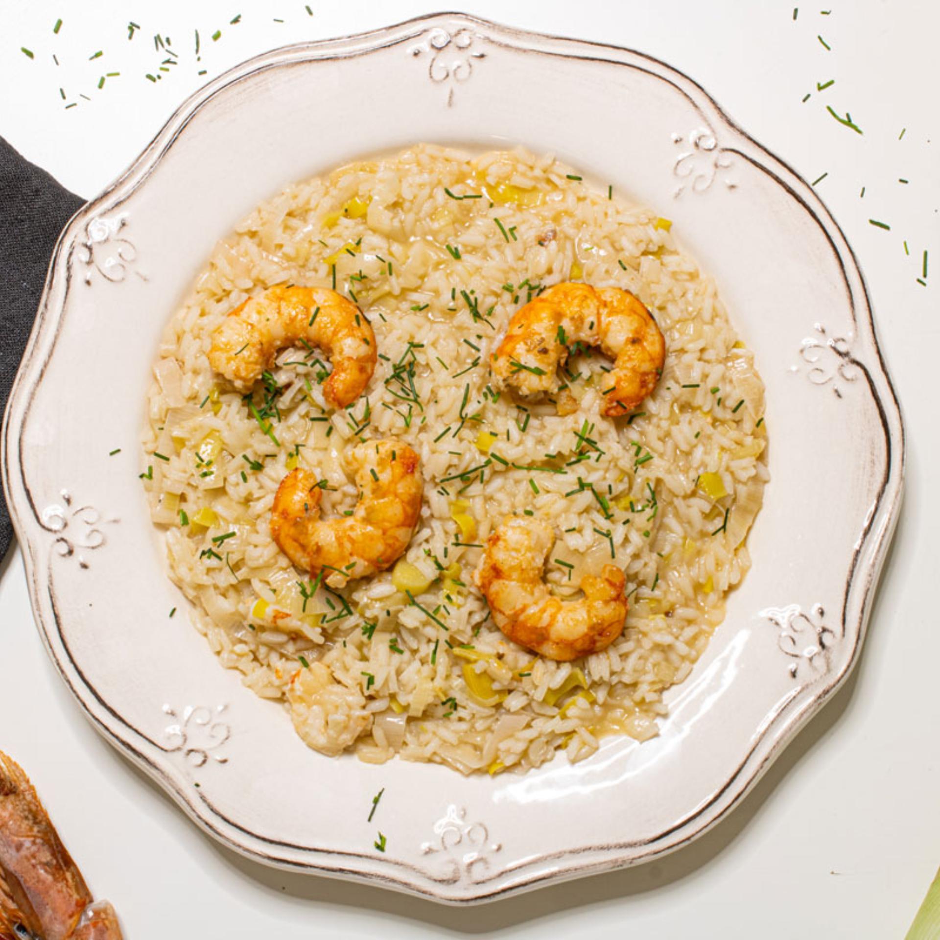 Risotto gamberi e porri