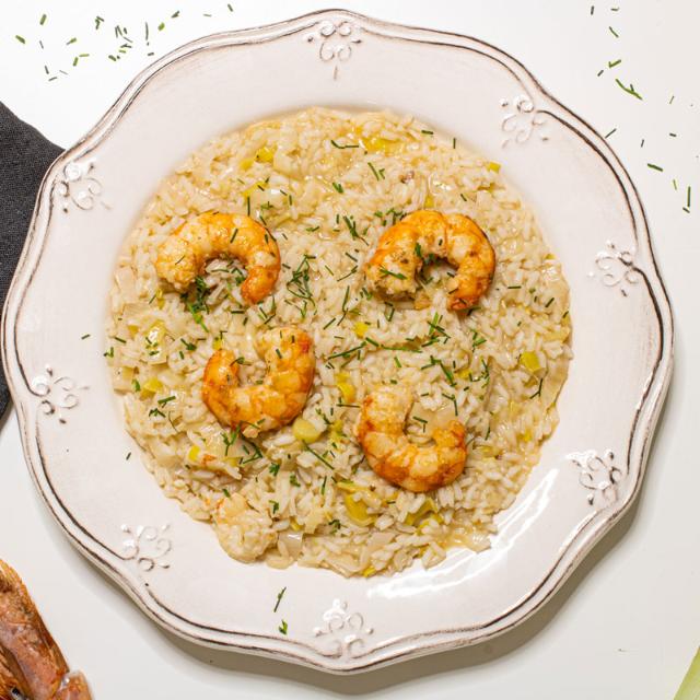 Risotto gamberi e porri