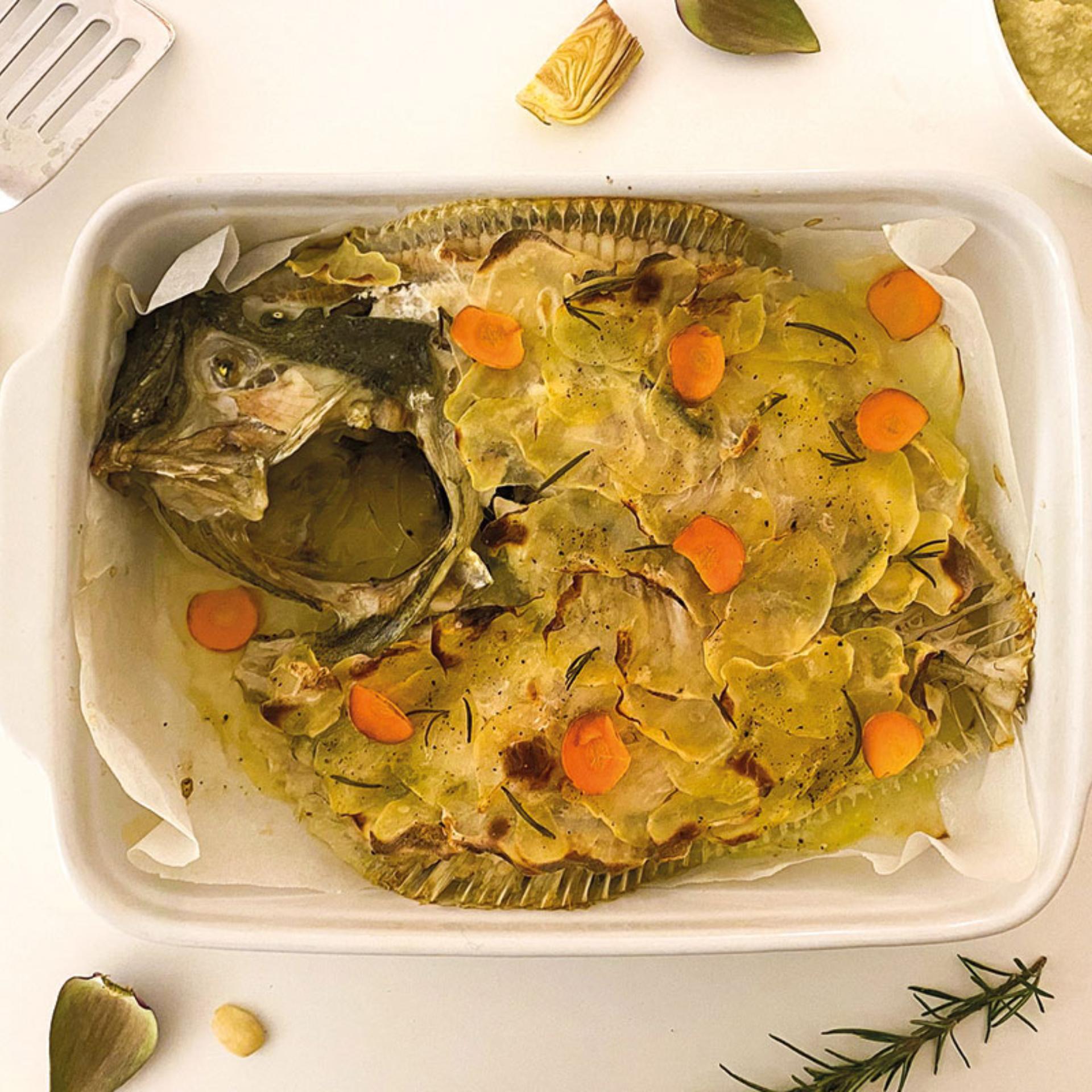 Rombo al forno in crosta di patate