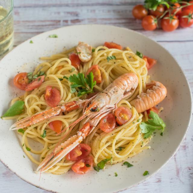 Spaghetti con scampi