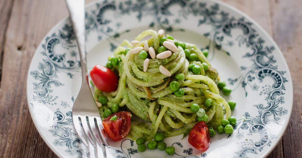 Ricetta Spaghetti Di Zucchine E Patate In Crema Di Piselli con dosi e ...
