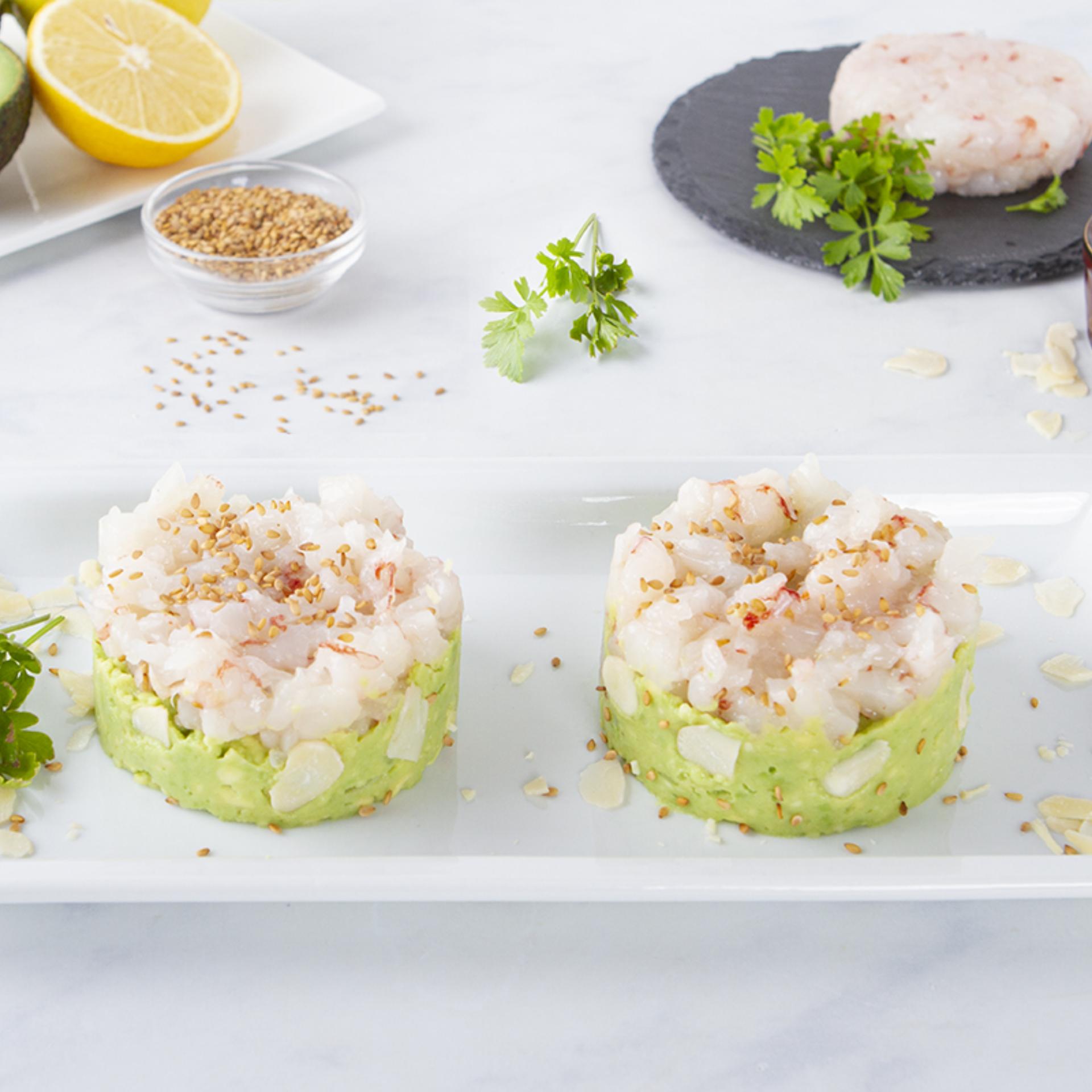 Tartare di gamberi con cremoso di avocado
