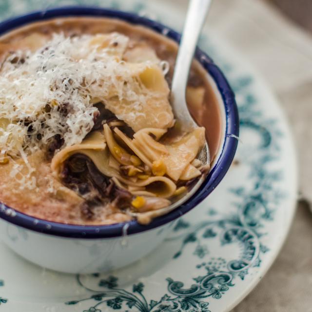 Zuppa di maltagliati e lenticchie